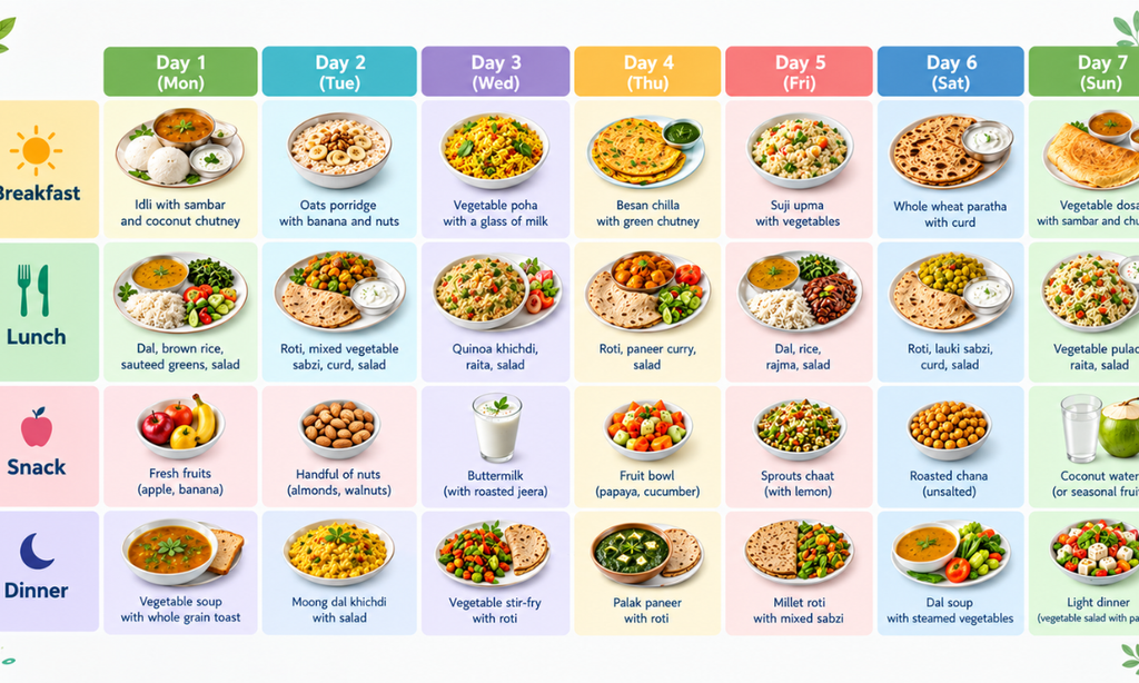 7-day Indian diet chart with weekly meals