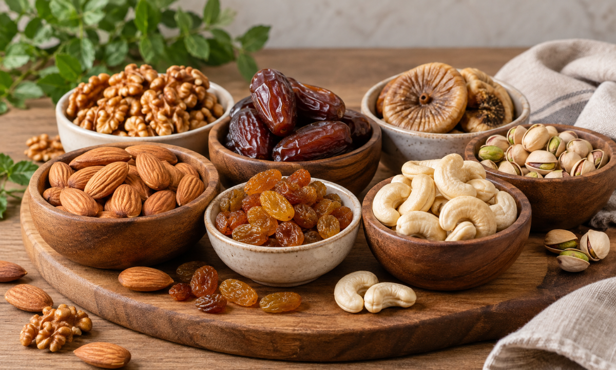 Assorted nuts and dried fruits suitable for pregnancy