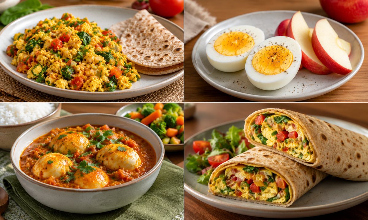 Eggs served as part of a balanced, protein-rich meal for weight management.