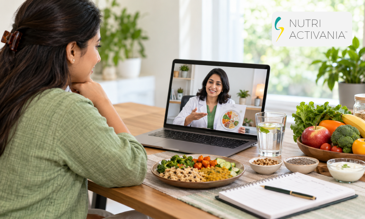 Person choosing an online nutrition program that fits their goals and lifestyle.