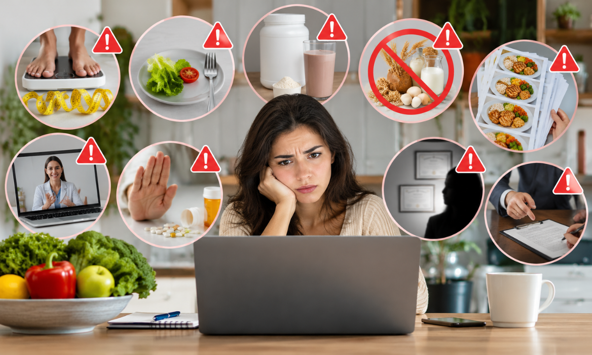 Warning signs of unreliable nutrition programs, including unrealistic promises and restrictive diet plans.