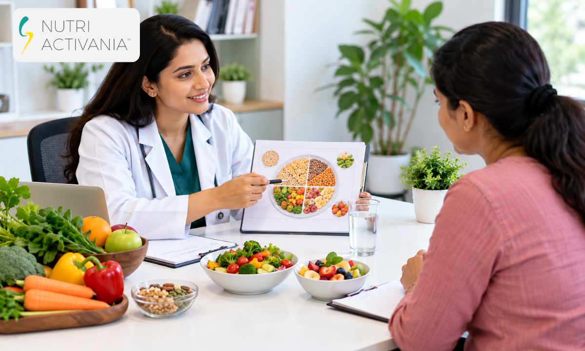 Person reviewing a personalized weight reduction plan with a healthcare professional.